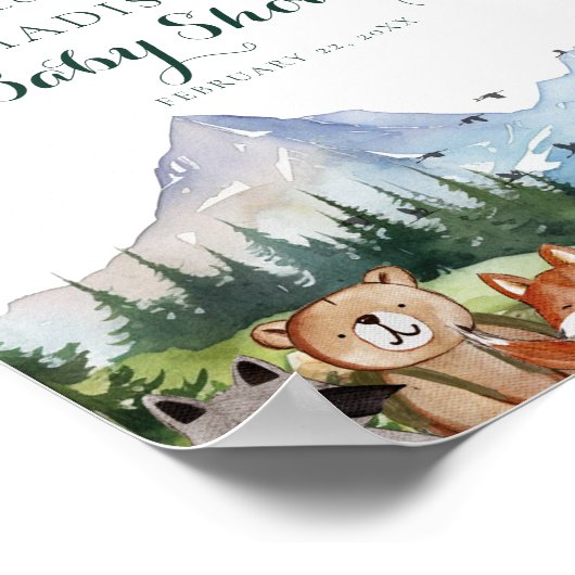 ウッドランド素朴動物の赤ん坊のシャワー好意サイン ポスター (角)