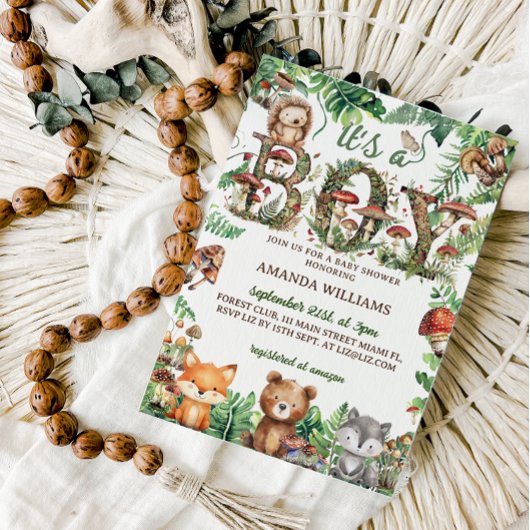 ウッドランド素朴動物可愛い男の子シャワー 招待状