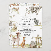 ウッドランド素朴動物林の友人赤ちゃんシャワー 招待状 (正面/裏面)