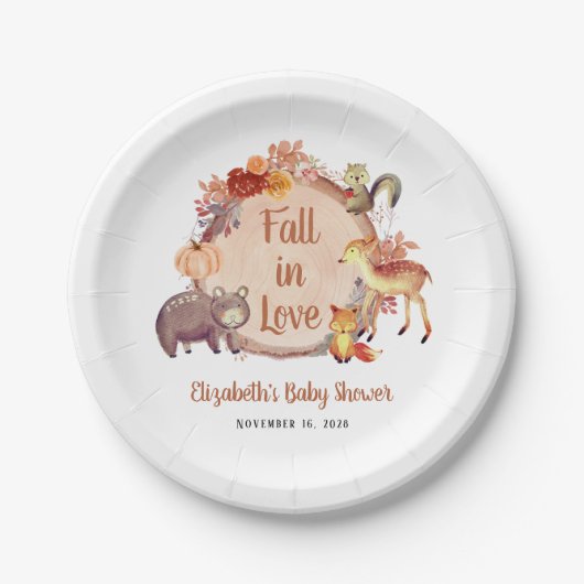 ウッドランド素朴動物秋の赤ちゃんシャワー ペーパープレート (正面)