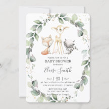 ウッドランド素朴動物緑の葉の赤ちゃんシャワー