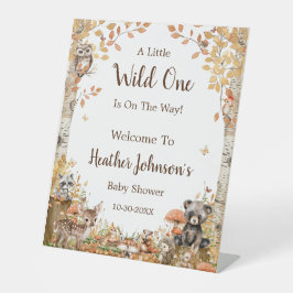 ウッドランド素朴森林中性ベイビーシャワーのサイン 台座サイン