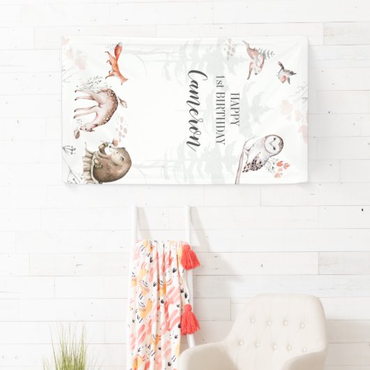 ウッドランド素朴森林動物の誕生日 横断幕 (インサイチュ)