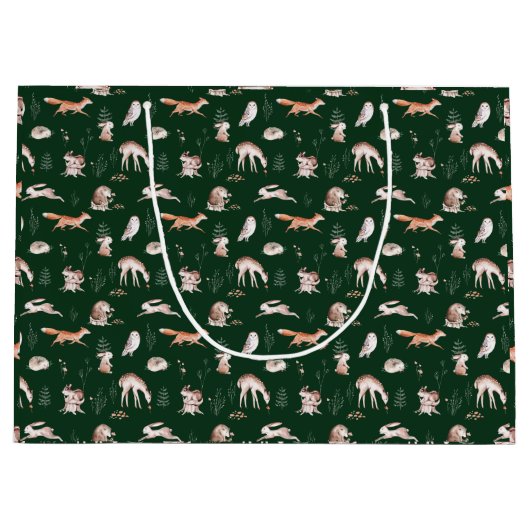 ウッドランド素朴森林動物の赤ちゃんシャワー ラージペーパーバッグ (正面)