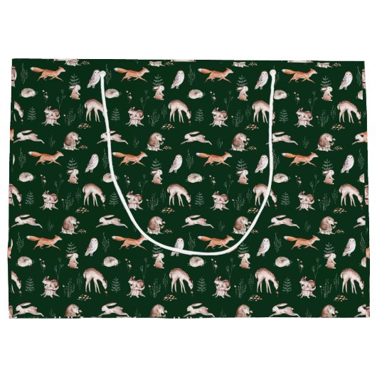 ウッドランド素朴森林動物の赤ちゃんシャワー ラージペーパーバッグ (裏面)