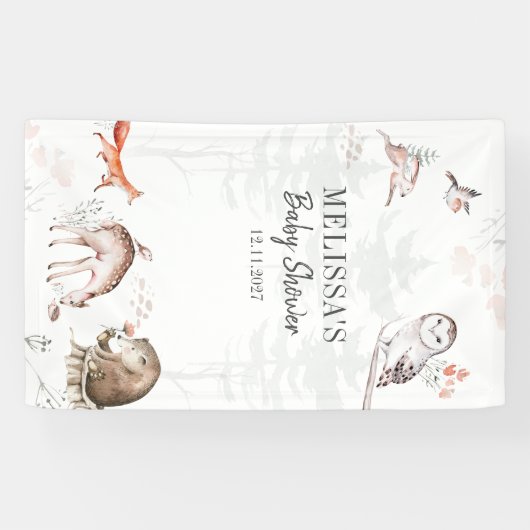 ウッドランド素朴森林動物の赤ちゃんシャワー 横断幕 (横)