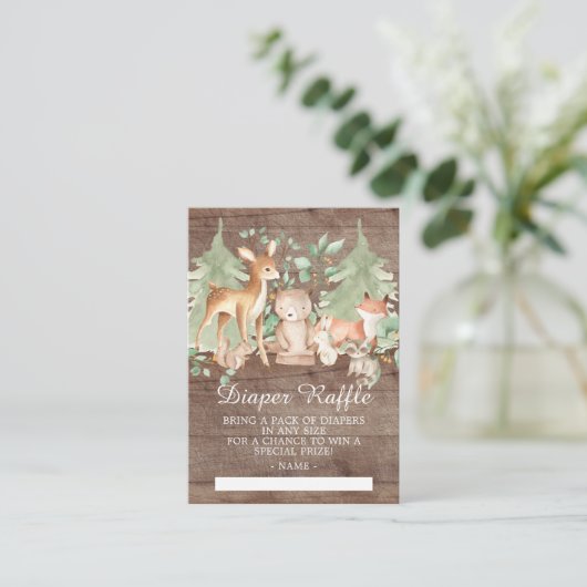 ウッドランド素朴森林動物ベビーおむつラッフル エンクロージャーカード (スタンド正面)