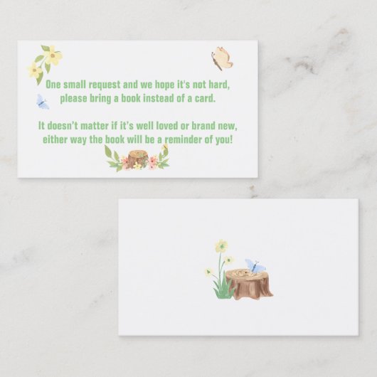 ウッドランド素朴赤ちゃんシャワーブックリクエストカード 紹介カード (正面/裏面)