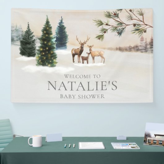 ウッドランド素朴鹿の赤ちゃんシャワー 横断幕 (トレードショー)