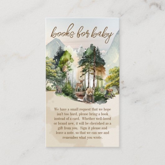 ウッドランド素朴・アドベンチャーがベビーの本を待つ エンクロージャーカード (正面)