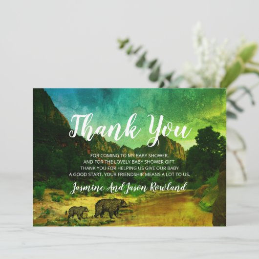 ウッドランド素朴・フォレストが赤ちゃんシャワーを浴びる サンキューカード (スタンド正面)