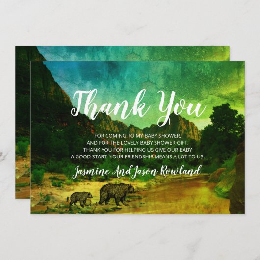 ウッドランド素朴・フォレストが赤ちゃんシャワーを浴びる サンキューカード (正面/裏面)