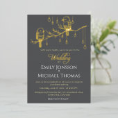 ウッドランド素朴・ラブ・バード・ロマン結婚ティック 箔招待状 (立ち正面)