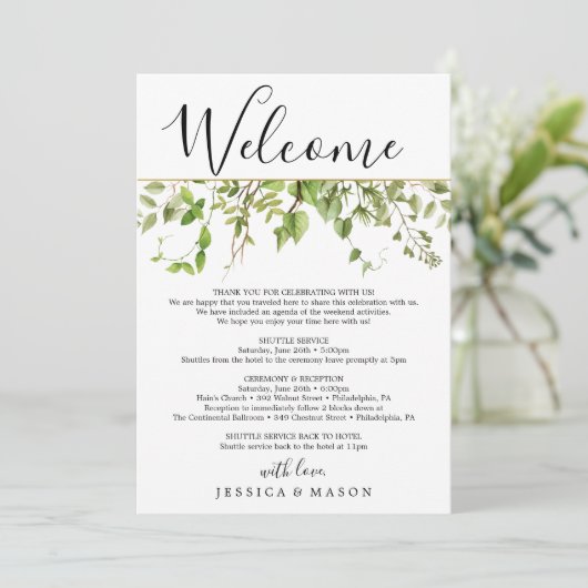 ウッドランド結婚グリーンの歓迎の旅程レター プログラム (スタンド正面)