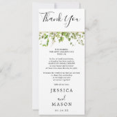 ウッドランド結婚グリーンリーのメニューと感謝 招待状 (裏面)