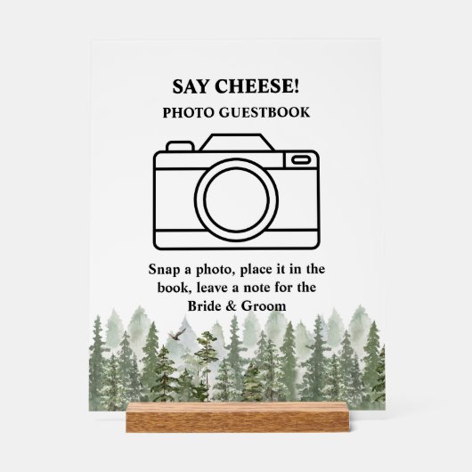 ウッドランド結婚フォレストのグリーンフォトブース アクリルサイン (正面)