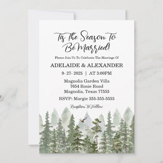 ウッドランド結婚フォレストグリーン 招待状 (正面)