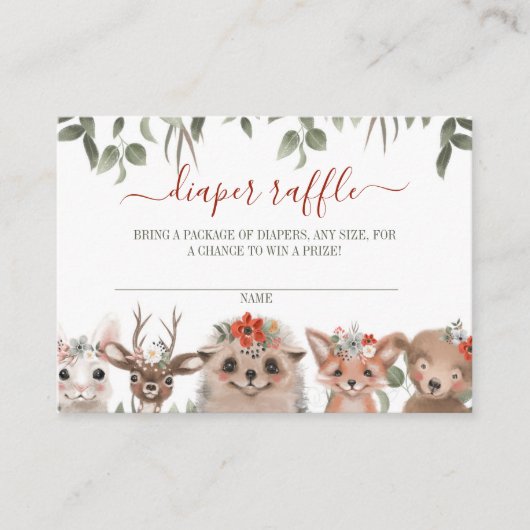 ウッドランド緑おむつラッフルベビーシャワー エンクロージャーカード (正面)