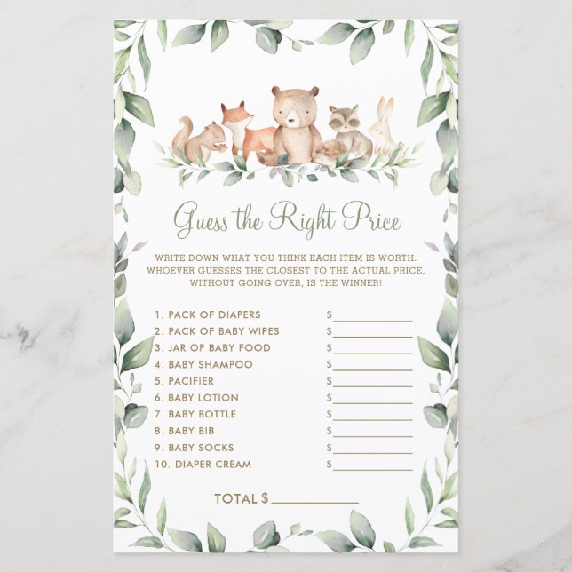 ウッドランド緑が正しい価格を推測ベビーゲーム (正面)