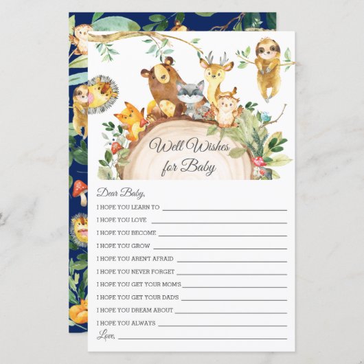 ウッドランド緑が赤ちゃんのシャワーカードを望む (正面/裏面)