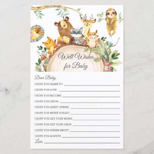 ウッドランド緑が赤ちゃんのシャワーカードを望む (正面)