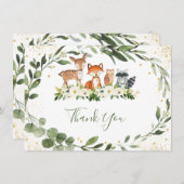 ウッドランド緑の森の動物ありがとう サンキューカード (正面/裏面)
