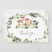 ウッドランド緑の森の動物ありがとう サンキューカード (正面)