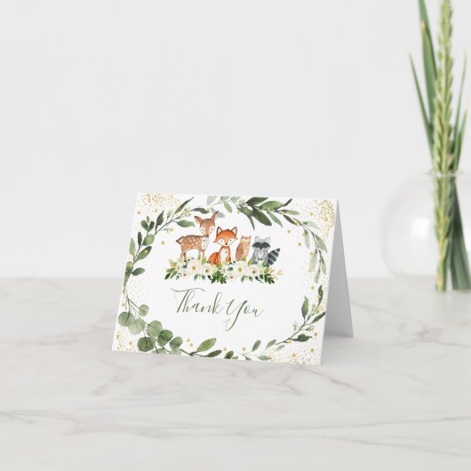 ウッドランド緑の森の動物ありがとう サンキューカード (正面)