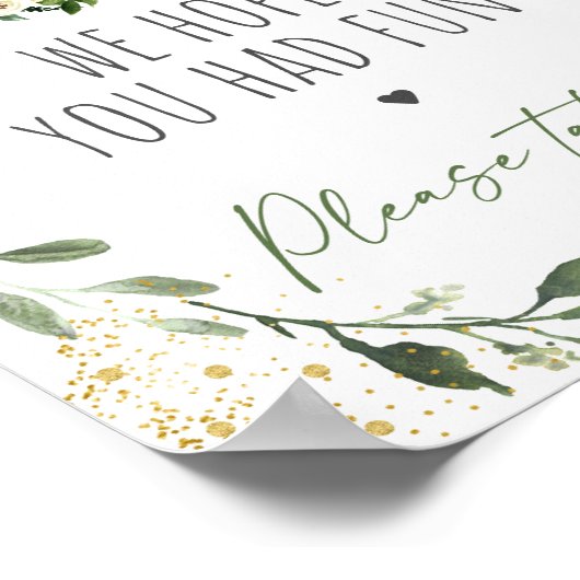 ウッドランド緑の赤ちゃんシャワーのお気に入りサイン ポスター (角)