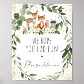 ウッドランド緑の赤ちゃんシャワーのお気に入りサイン ポスター (正面)