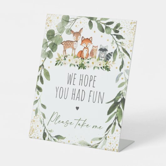 ウッドランド緑の赤ちゃんシャワーのお気に入りサイン 台座サイン (正面)