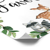 ウッドランド緑の赤ちゃんシャワーの好意サイン ポスター (角)