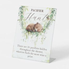 ウッドランド緑ベビーシャワーおしゃぶり狩りゲーム 台座サイン