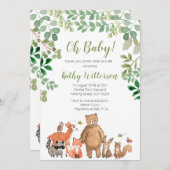 ウッドランド緑動物ベビーシャワー招待状 招待状 (正面/裏面)
