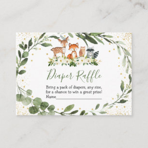 ウッドランド緑樹林動物おむつラッフルカード エンクロージャーカード