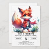 ウッドランド編集可能キツネ誕生日 招待状 (正面/裏面)