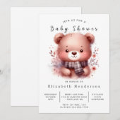ウッドランド編集可能クマ赤ちゃんシャワー 招待状 (正面/裏面)