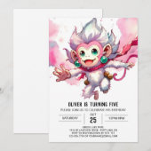 ウッドランド編集可能モンキー誕生日 招待状 (正面/裏面)