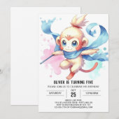 ウッドランド編集可能モンキー誕生日 招待状 (正面/裏面)