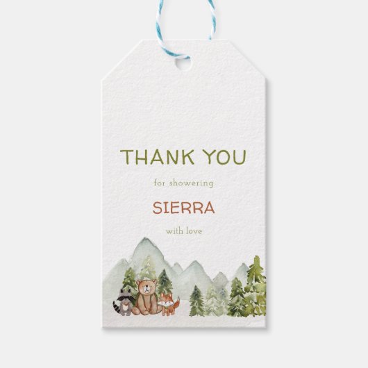 ウッドランド自然アドベンチャーベビーシャワーメッセージカード ギフトタグ (正面)