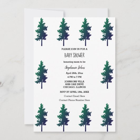 ウッドランド自然ツリー赤ちゃんシャワー男の子2024 招待状 (正面)