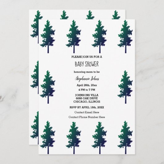 ウッドランド自然ツリー赤ちゃんシャワー男の子2024 招待状 (正面/裏面)