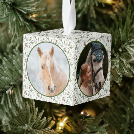 ウッドランド自然パインウマ科のホースPET 4写真 キューブオーナメント (ツリー)
