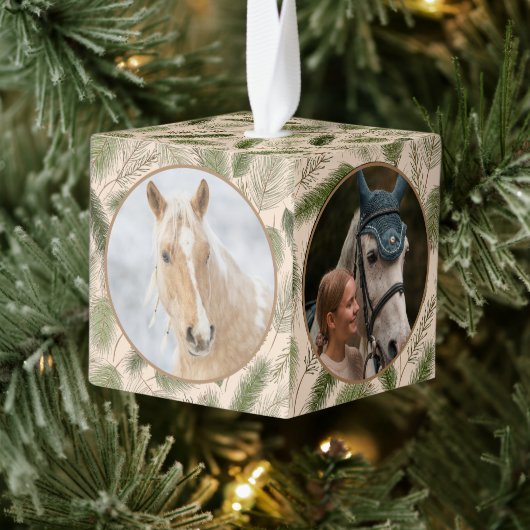 ウッドランド自然パインウマ科のホースPET 4写真 キューブオーナメント (ツリー)