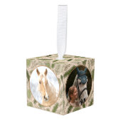 ウッドランド自然パインウマ科のホースPET 4写真 キューブオーナメント (正面アングル)