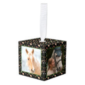 ウッドランド自然パインウマ科のホースPET 4写真 キューブオーナメント (正面アングル)