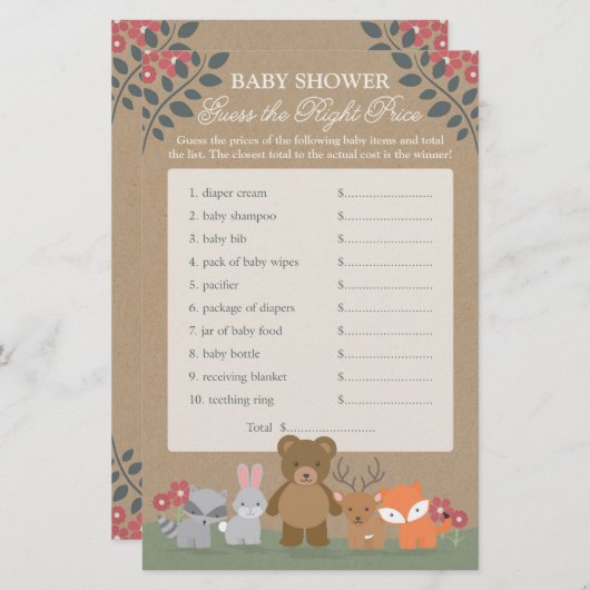 ウッドランド花模様ベイビーシャワー推定適正価格 (正面/裏面)