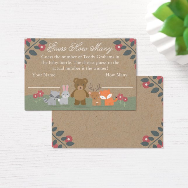 ウッドランド花模様赤ちゃんシャワーはいくつカード (デスク)
