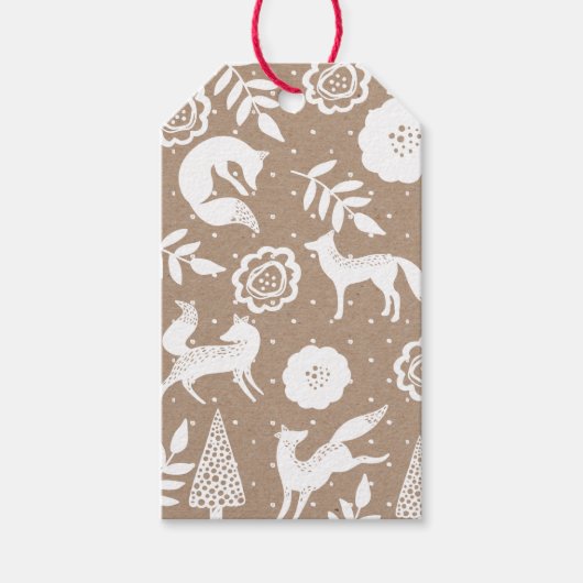 ウッドランド芸術的キツネ&ホリデーグリーナリークリスマス ギフトタグ (正面)