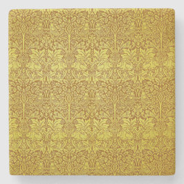 ウッドランド葉金ゴールドラビットウィリアムモリスパターン ストーンコースター
